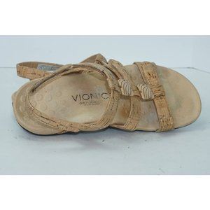 Vionic Amber - Women's Adjustable Slide Sandal - Orthaheel Gold Cork size 6